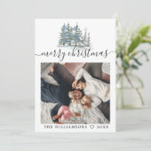 水色の松の木の森クリスマス写真 案内状 (スタンド正面)