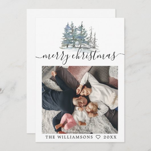 水色の松の木の森クリスマス写真 案内状 (正面/裏面)