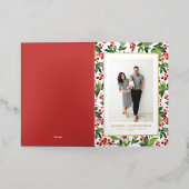 水色の果実と緑のフォトクリスマス 箔シーズンカード (外側レイダウン)