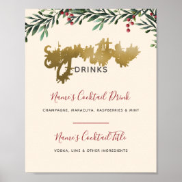 水色の果実のシグネチャードリンク結婚ズのサイン ポスター