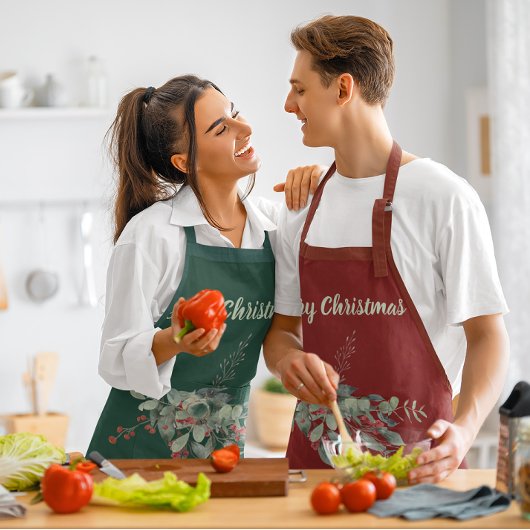 水色の果実の緑メリークリスマス エプロン