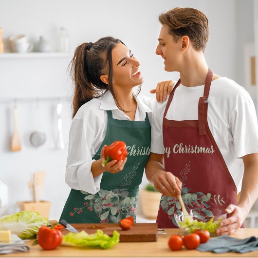 水色の果実の緑メリークリスマス エプロン