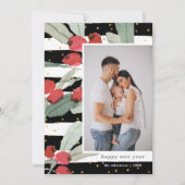 水色の果実金ゴールド黒い新年の写真 シーズンカード (正面)