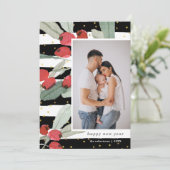 水色の果実金ゴールド黒い新年の写真 シーズンカード (スタンド正面)