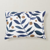 水色の枝と果実 – インジゴとベージュ アクセントクッション (正面)