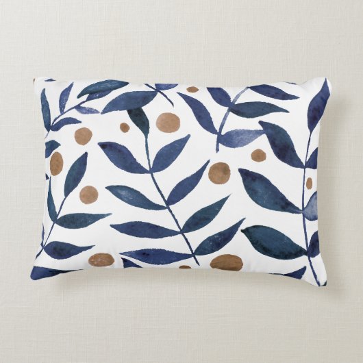 水色の枝と果実 – インジゴとベージュ アクセントクッション (裏面)