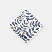 水色の枝と果実 – インジゴとベージュ スタンダードカクテルナプキン (角)