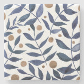 水色の枝と果実 – インジゴとベージュ ストーンコースター (正面)