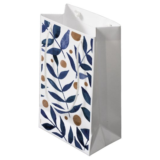 水色の枝と果実 – インジゴとベージュ スモールペーパーバッグ (正面アングル)