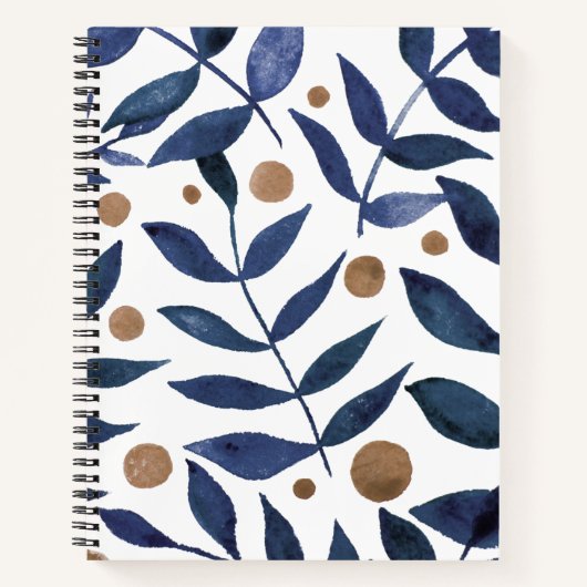 水色の枝と果実 – インジゴとベージュ ノートブック (正面)