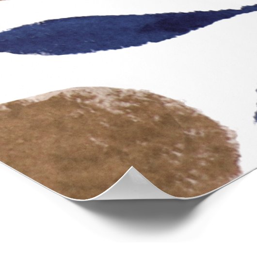 水色の枝と果実 – インジゴとベージュ ポスター (角)