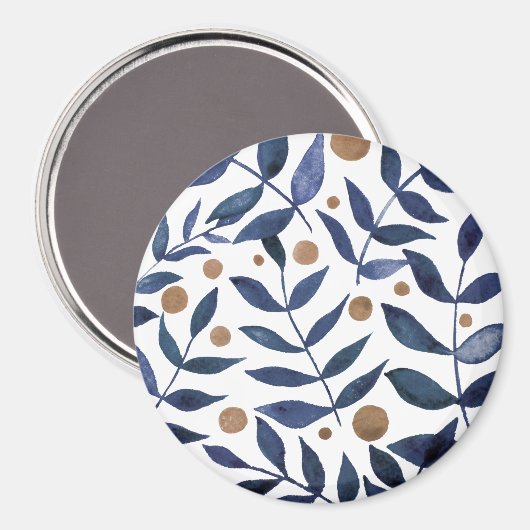 水色の枝と果実 – インジゴとベージュ マグネット (正面/裏面)