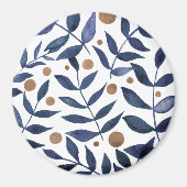 水色の枝と果実 – インジゴとベージュ マグネット (正面)