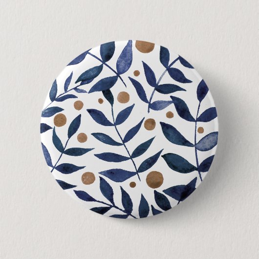 水色の枝と果実 – インジゴとベージュ 缶バッジ (正面)