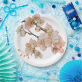 水色の柔らかいオレンジ色のピンクの木の花 ペーパープレート (パーティー)