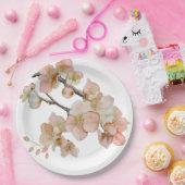 水色の柔らかいオレンジ色のピンクの木の花 ペーパープレート (パーティー)