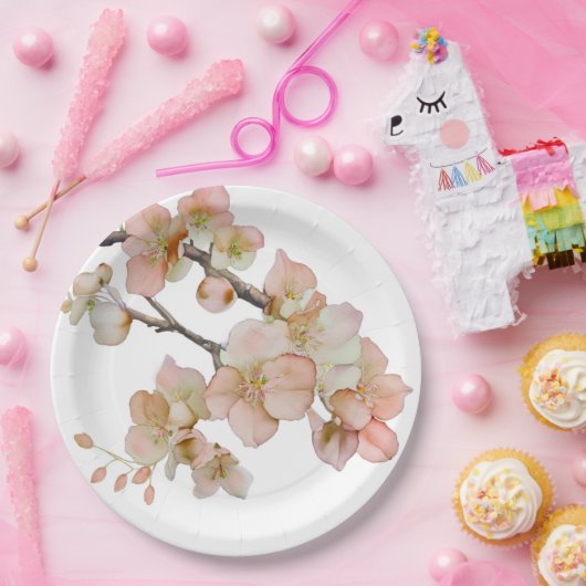 水色の柔らかいオレンジ色のピンクの木の花 ペーパープレート (パーティー)