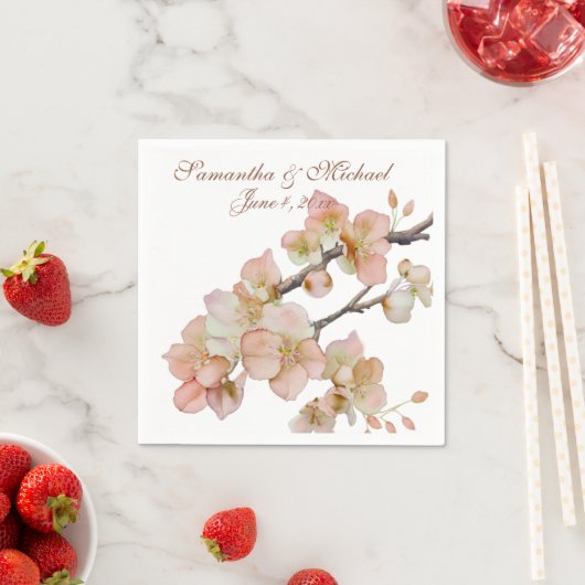 水色の柔らかいオレンジ色のピンクの緑の木の花 スタンダードカクテルナプキン (インサイチュ)