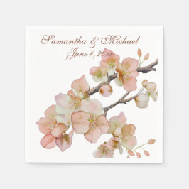 水色の柔らかいオレンジ色のピンクの緑の木の花 スタンダードカクテルナプキン