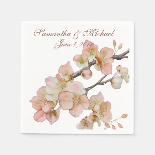 水色の柔らかいオレンジ色のピンクの緑の木の花 スタンダードカクテルナプキン (正面)