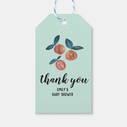 水色の桃の赤ちゃんシャワーの好意 ギフトタグ (正面)