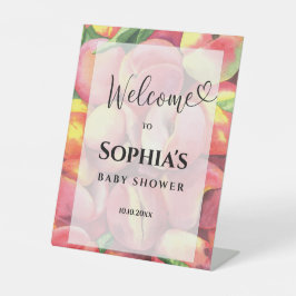 水色の桃の赤ちゃんシャワー 台座サイン