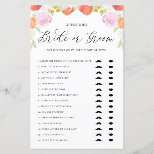 水色の桃は誰の花嫁または新郎ゲームを推測 (正面)