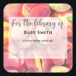 水色の桃 – のライブラリ スクエアシール<br><div class="desc">かわいい水色"小さな桃が途中にある。桃のパターン葉と – 赤ちゃんシャワー招待状。一致する項目が使用可能。</div>