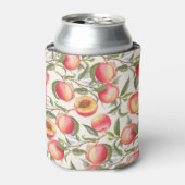 水色の桃、シームレスな花のパターン。 缶クーラー (缶正面)