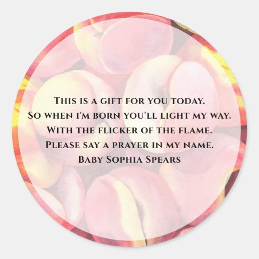 水色の桃 – 祈りの言葉キャンドルシール ラウンドシール (正面)