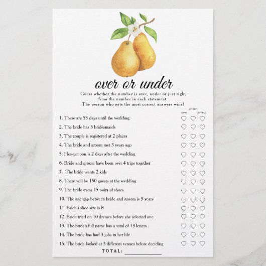 水色の梨のブライダルシャワーオーバーまたはゲーム中 (正面)