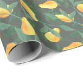 水色の梨、葉：植物性シームレス。 ラッピングペーパー (ロールコーナー)