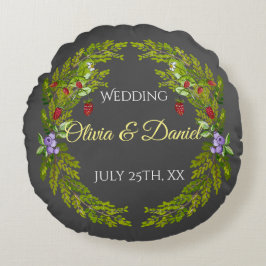 水色の森の果実と結婚キノコの水 ラウンドクッション