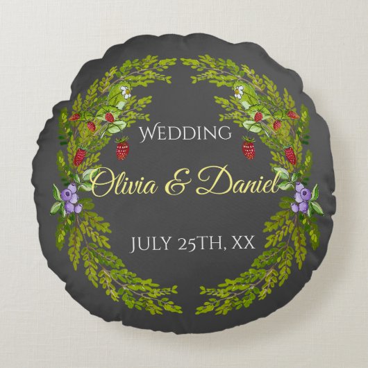 水色の森の果実と結婚キノコの水 ラウンドクッション (正面)