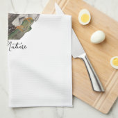 水色の森林鳥 キッチンタオル (四つ折り)