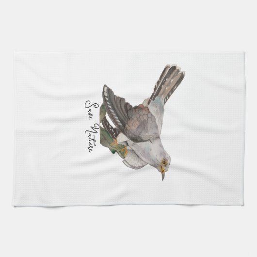 水色の森林鳥 キッチンタオル (横)