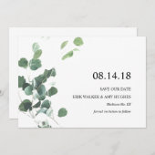 水色の植物の緑は、日付カードを保存 セーブザデート (正面/裏面)