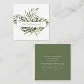 水色の植物の葉と金ゴールド詳細 スクエア名刺 (正面/裏面)