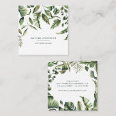 水色の植物の葉のトロピカルモダンな スクエア名刺 (正面/裏面)