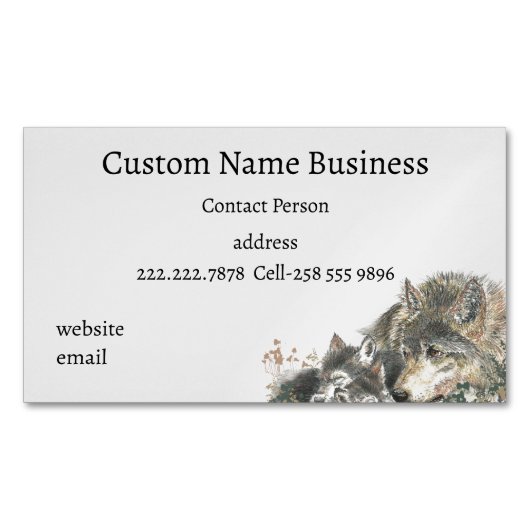 水色の母または父ウルフと子牛 マグネット名刺 (正面)