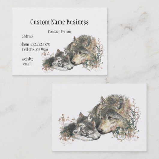 水色の母または父ウルフと子牛 名刺 (正面/裏面)