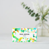 水色の泡の斑点とドット黄色の青の緑 名刺 (スタンド正面)