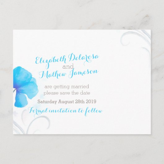 水色の洗絵を描い青で日付カードを保存 案内ポストカード (裏面)