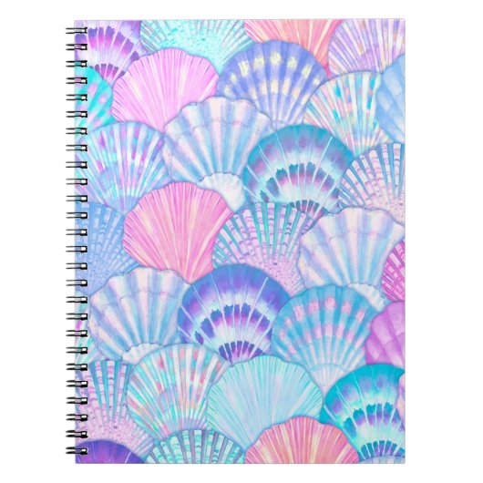 水色の海のシェルのシームレスパターン。手書き ノートブック (正面)