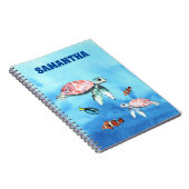 水色の海の友人フィッシュウミガメのモノグラム名 ノートブック (右側)