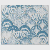 水色の海の貝日本波シームレスなパターン ラッピングペーパー (フラット)