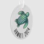 水色の海色彩の鮮やか亀ハワイ青い緑 オーナメント (正面)