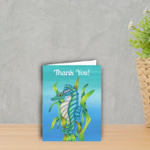 水色の海藻に棲む神秘的な海竜の生き物 サンキューカード