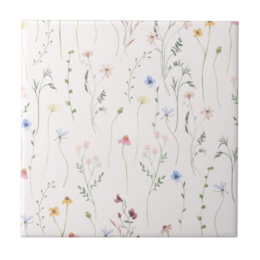 水色の淡いピンクの草原 タイル (正面)