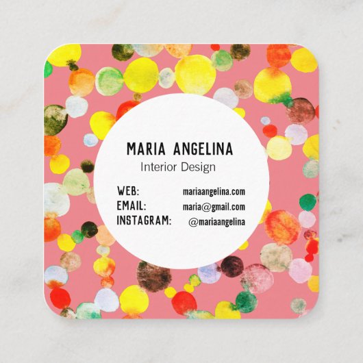 水色の点と点の円を描カラフルく スクエア名刺 (裏面)